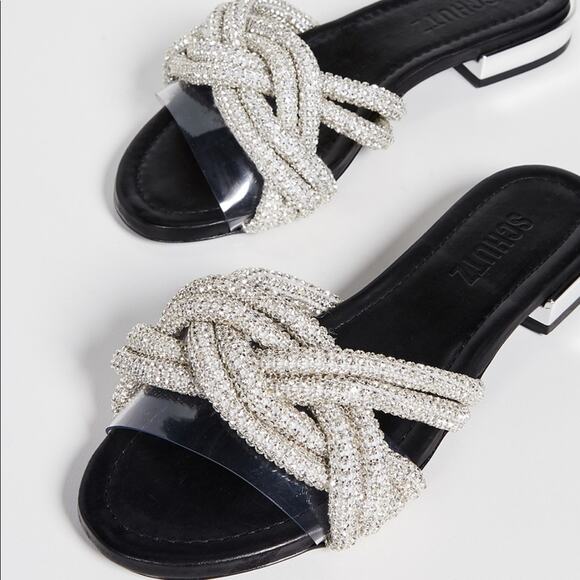 New - Schutz Jewel Gem Braided Metallic Sandals